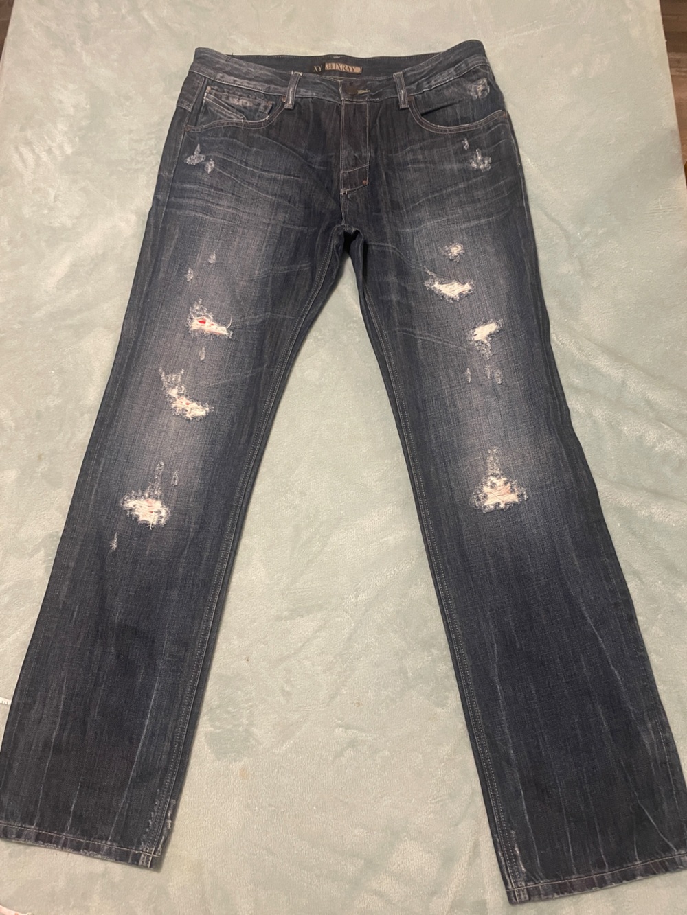 X-Ray XY Men's Denim Jeans  Size 34 Factory Distressed. Excellent Condition